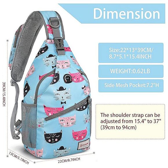 Sling Bag for Women Men:Small Crossbody Sling Backpack - Mini Cat's Head Light B - Picture 2 of 8